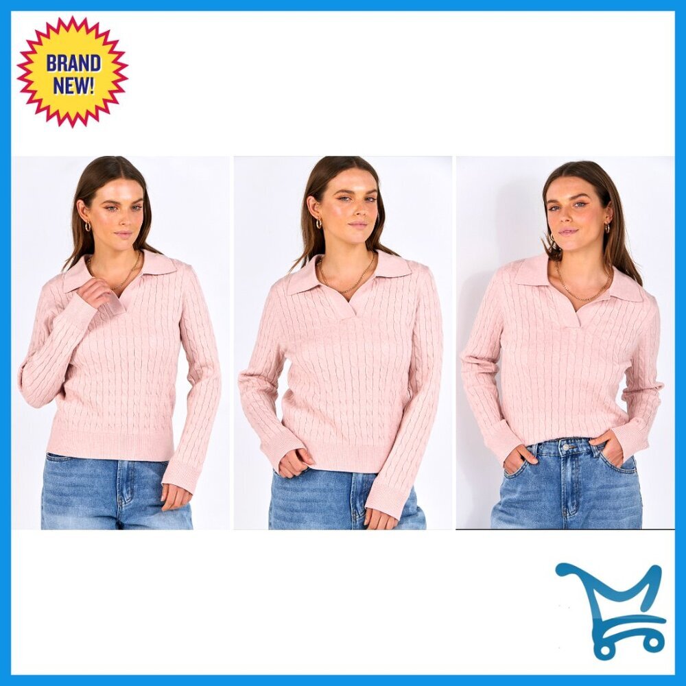Cable Knit V Neck Pullover Sweater Casual Polo Top Long Sleeve Fall Fashion - Picture 7 of 7